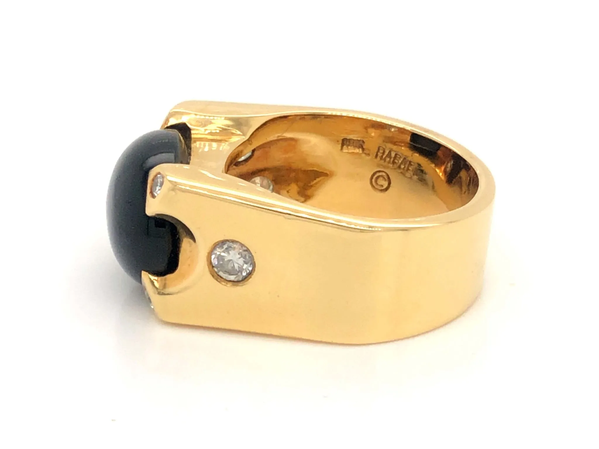 Men's Modern Black Jade and Diamond Ring - 18k Yellow Gold