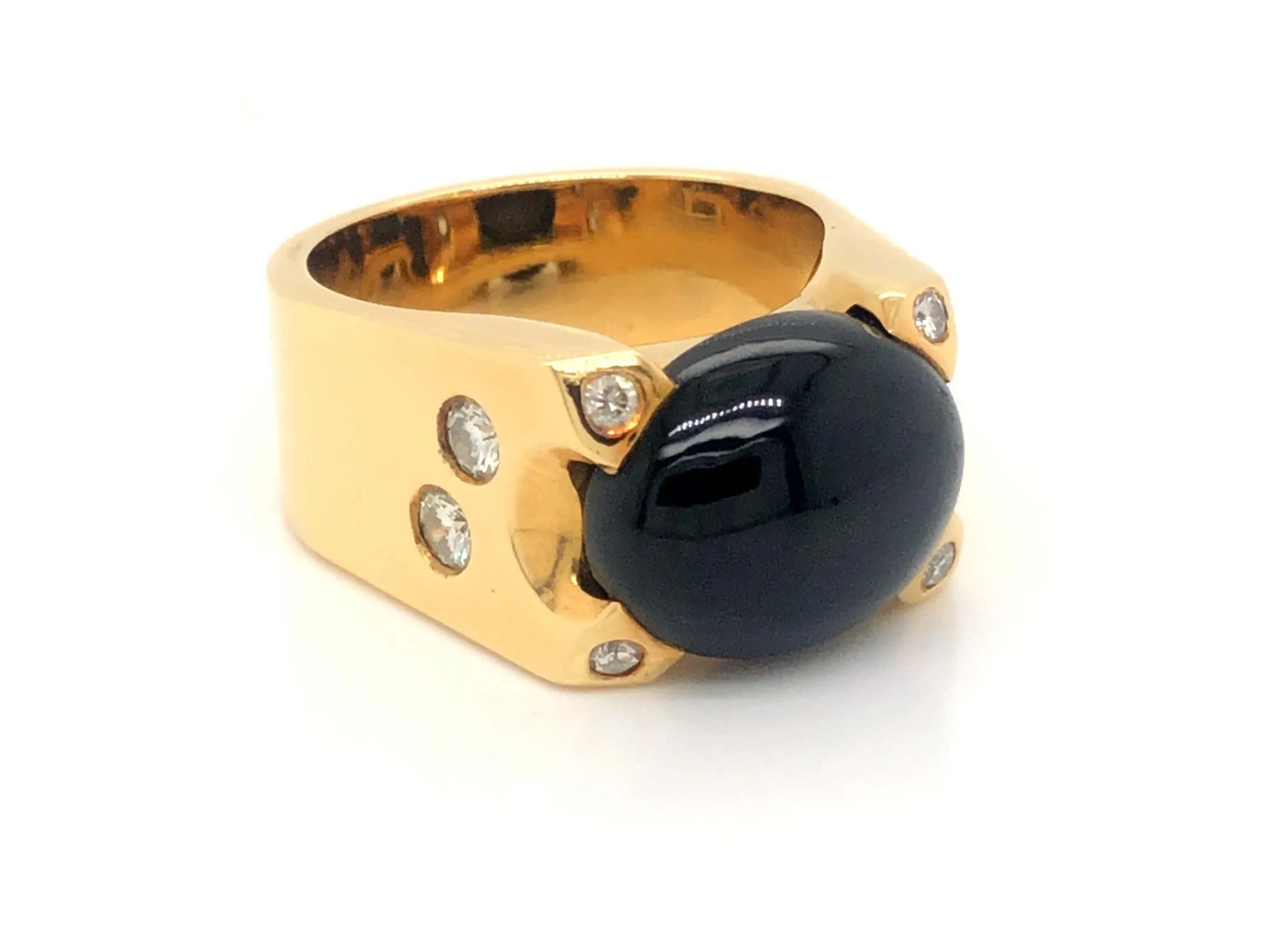 Men's Modern Black Jade and Diamond Ring - 18k Yellow Gold