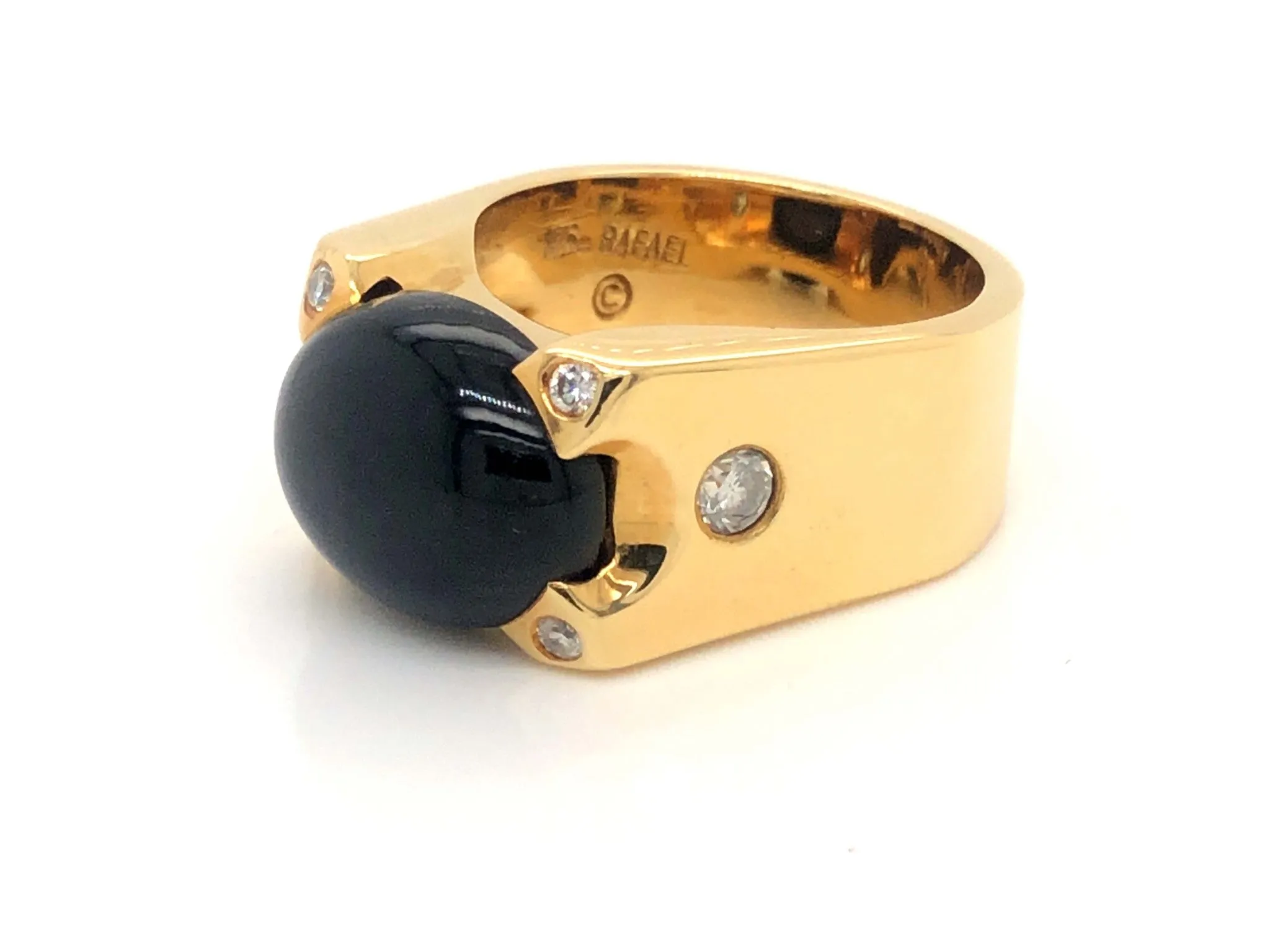 Men's Modern Black Jade and Diamond Ring - 18k Yellow Gold