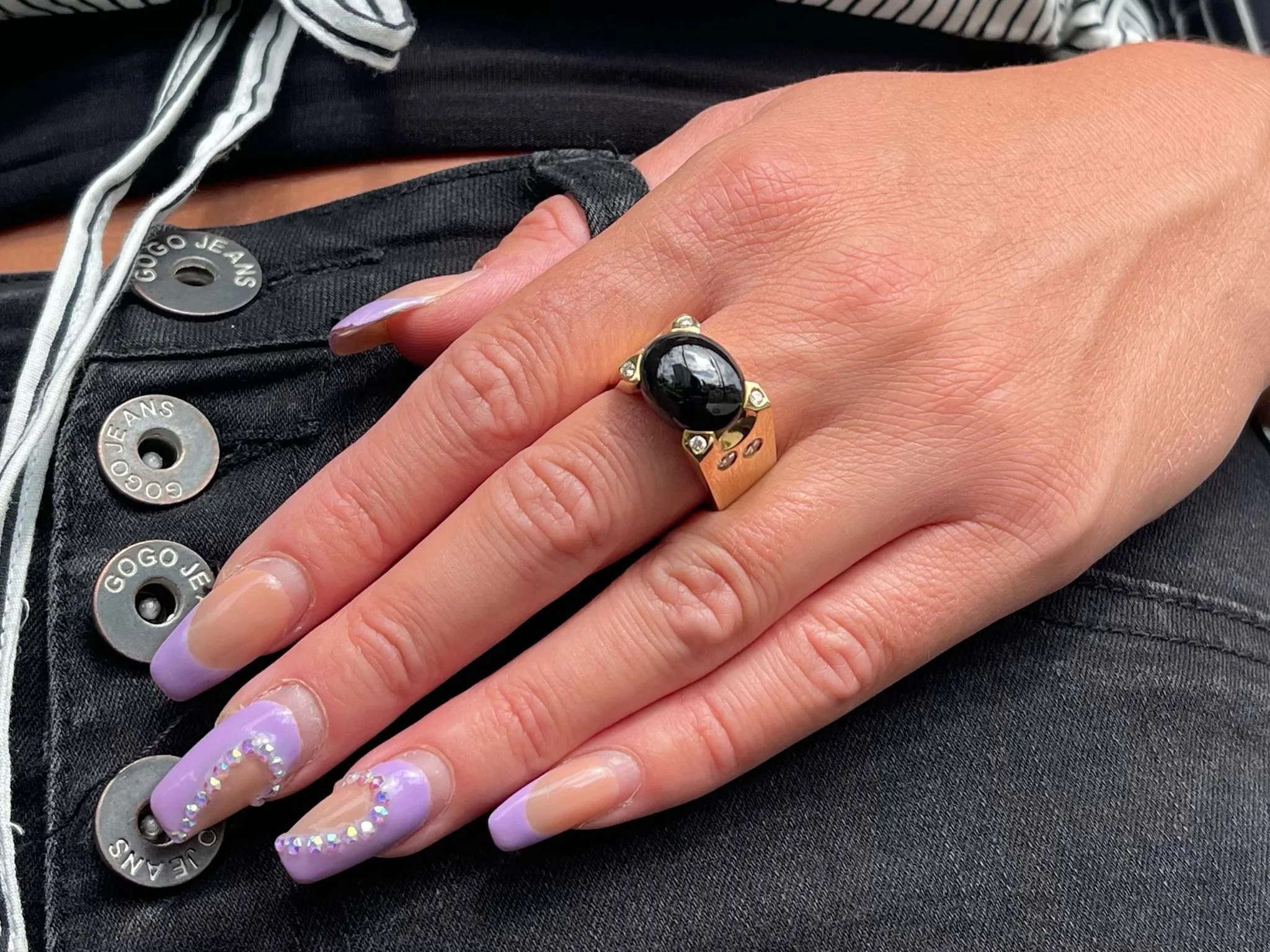 Men's Modern Black Jade and Diamond Ring - 18k Yellow Gold