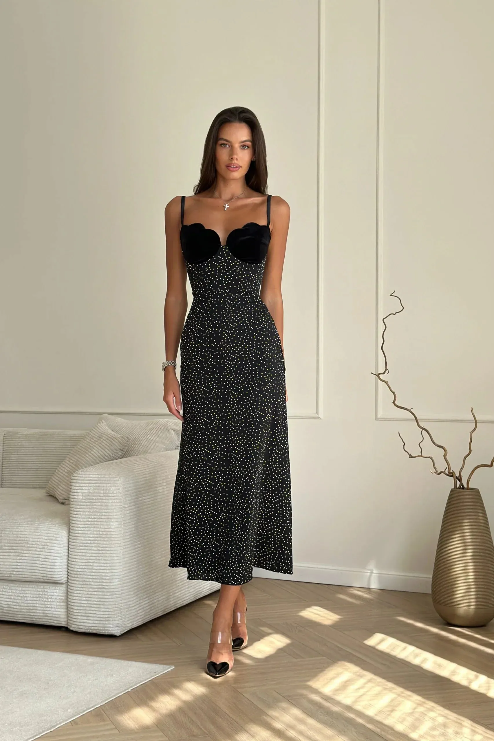 Meredith | Velvet Insert Midi Dress