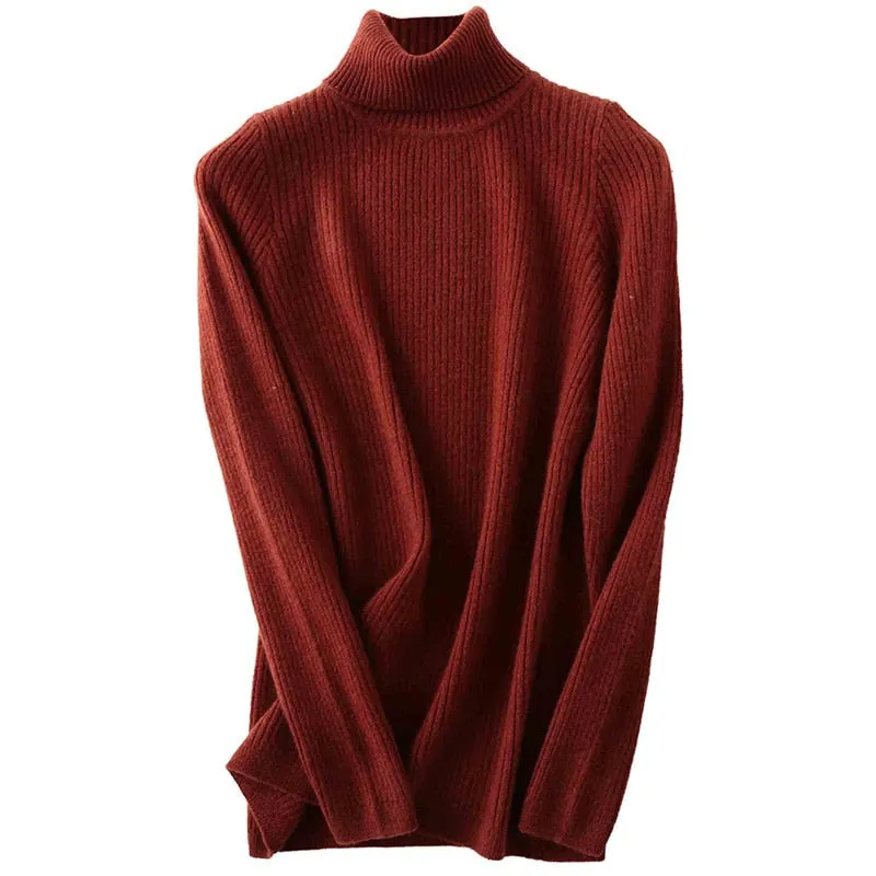 Merino Wool Turtleneck Women Sweater Autumn Winter Warm Soft Pullover Femme Cashmere