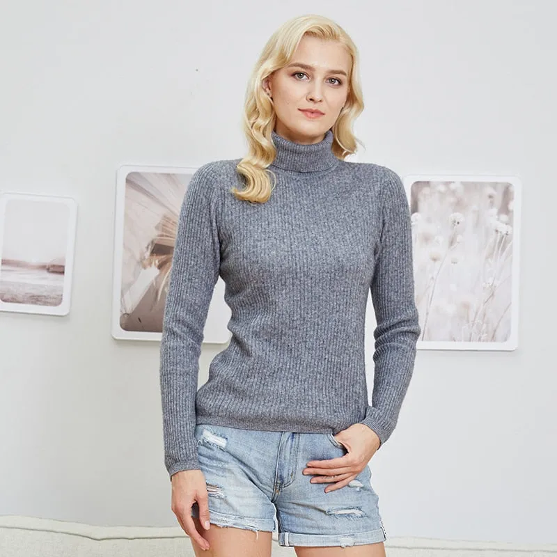 Merino Wool Turtleneck Women Sweater Autumn Winter Warm Soft Pullover Femme Cashmere