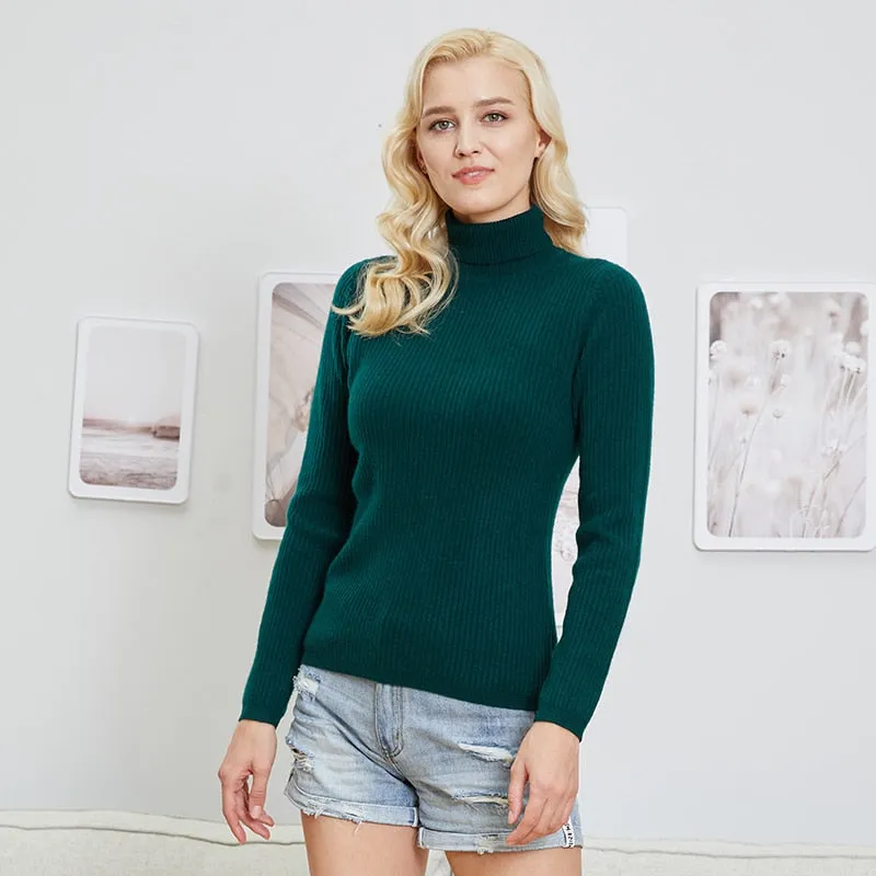 Merino Wool Turtleneck Women Sweater Autumn Winter Warm Soft Pullover Femme Cashmere