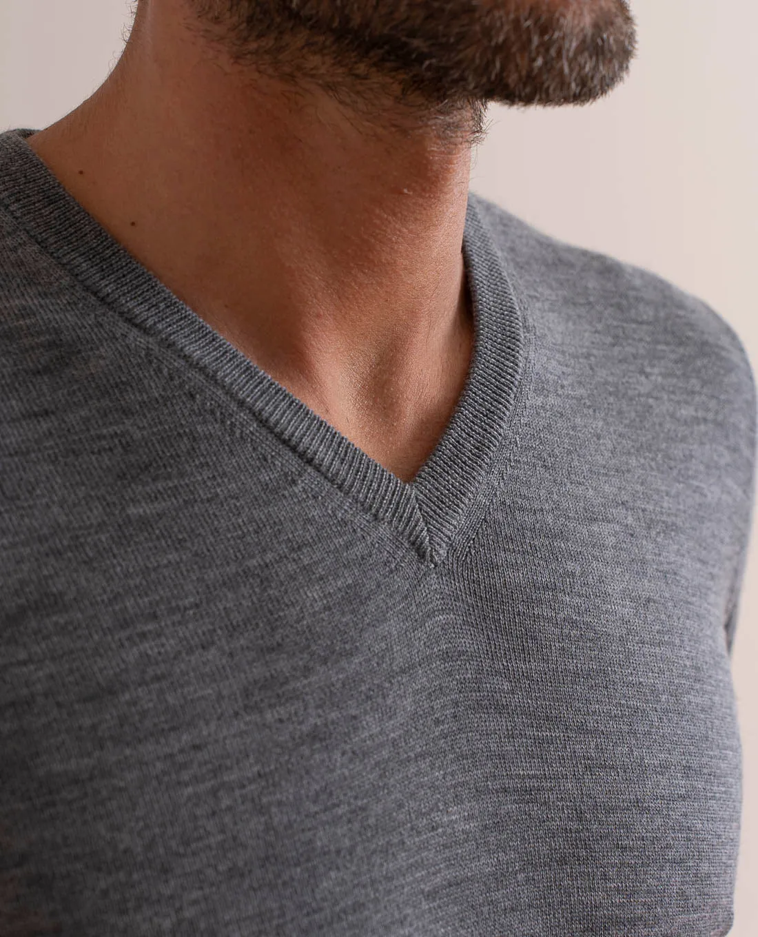 Merino Wool V-Neck Sweater - Grey