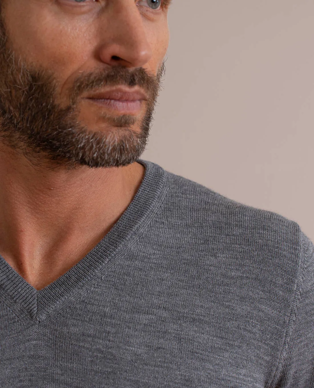 Merino Wool V-Neck Sweater - Grey