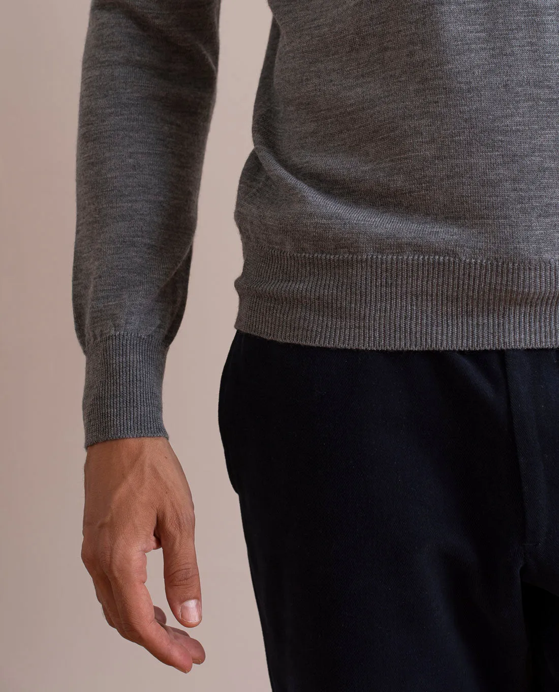 Merino Wool V-Neck Sweater - Grey