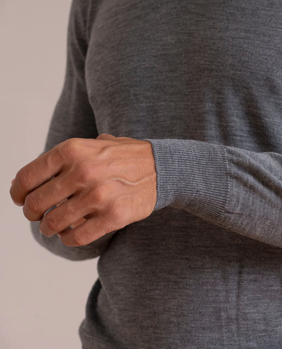 Merino Wool V-Neck Sweater - Grey