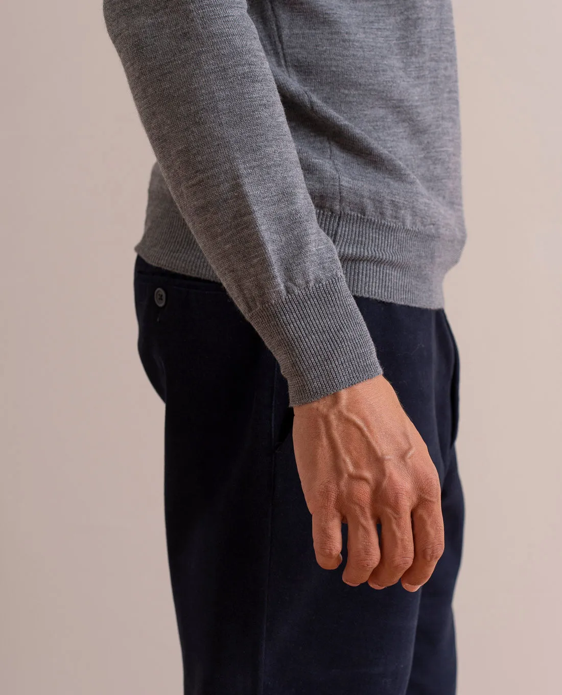 Merino Wool V-Neck Sweater - Grey