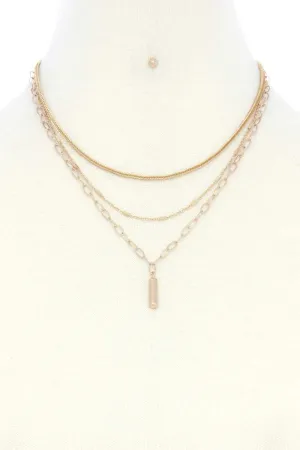 Metal Bar Oval Link Layered Neclace