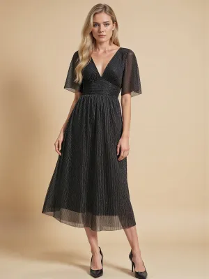 Metallic Fit & Flare Maxi Dress