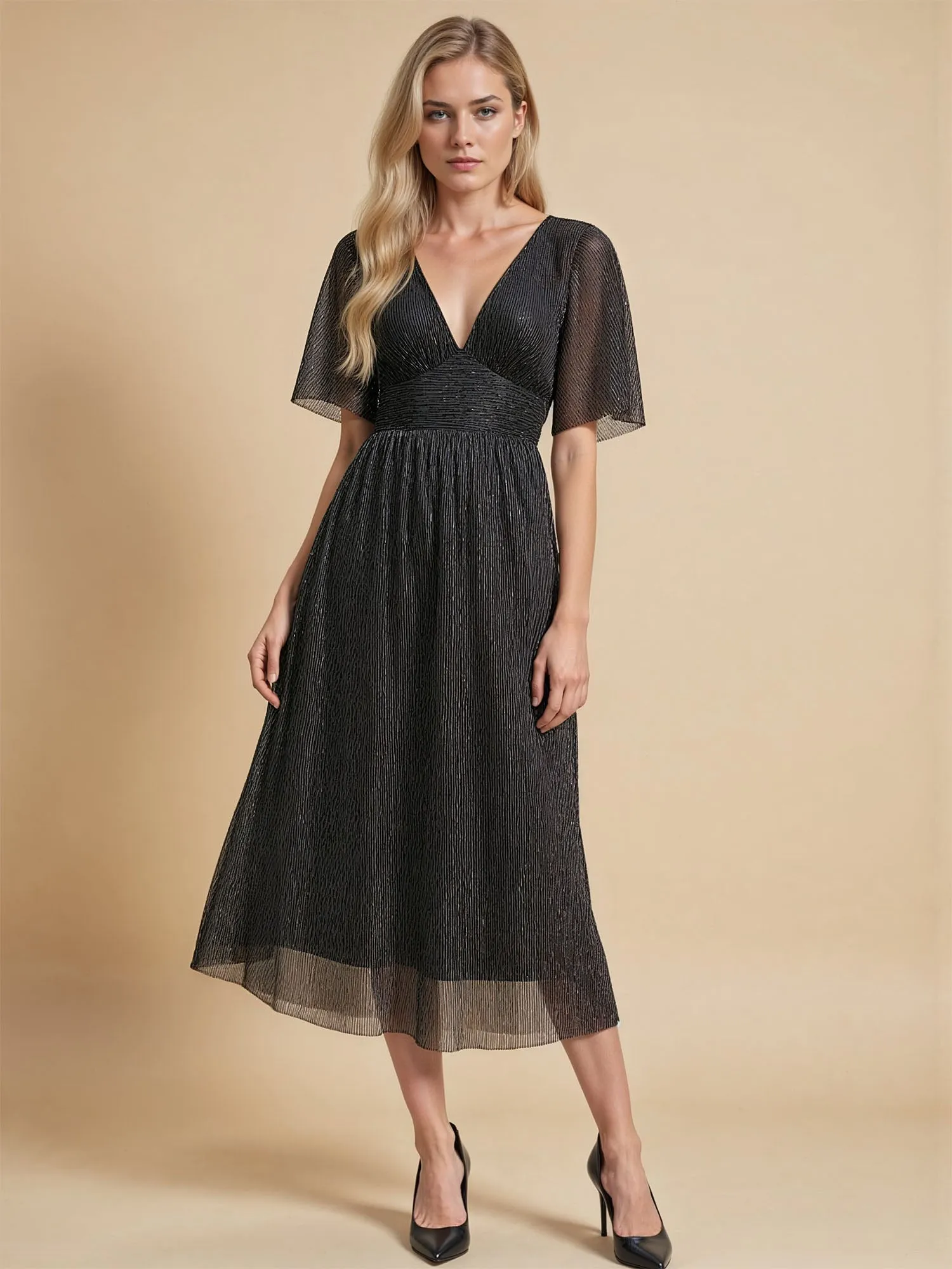 Metallic Fit & Flare Maxi Dress