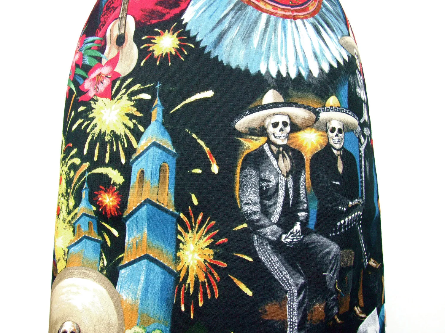 Mexican Fiesta De San Marcos Skull Pencil Skirt #S-PP706