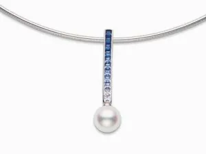 Mikimoto Blue Sapphire & Akoya Pearl Ocean Necklace in 18k White Gold
