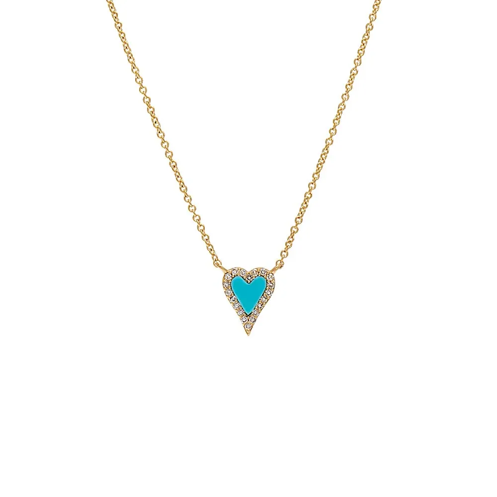 Mini Diamond Pave Outline Stone Heart Necklace 14K