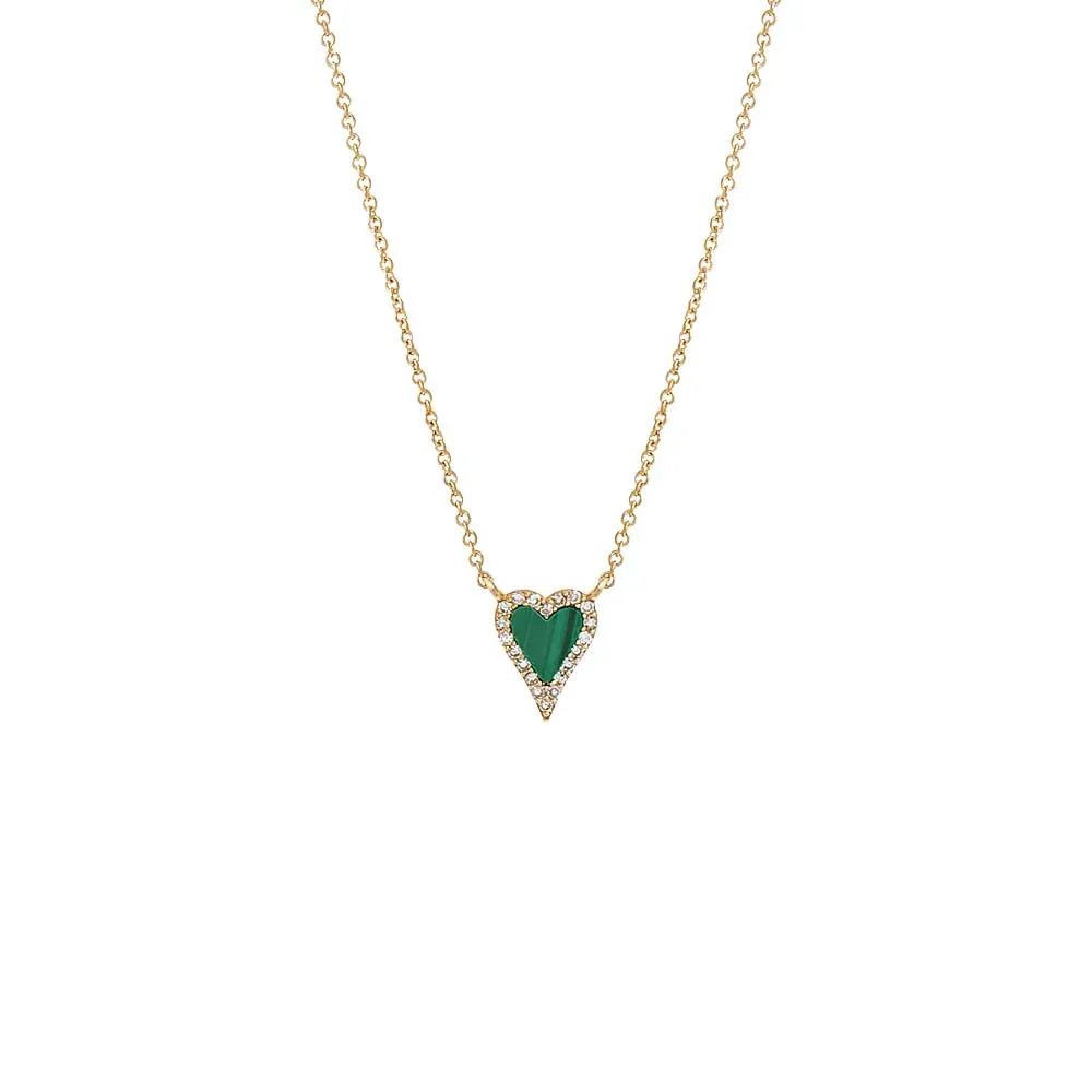 Mini Diamond Pave Outline Stone Heart Necklace 14K