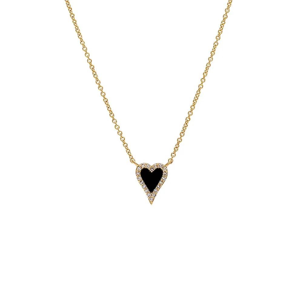 Mini Diamond Pave Outline Stone Heart Necklace 14K