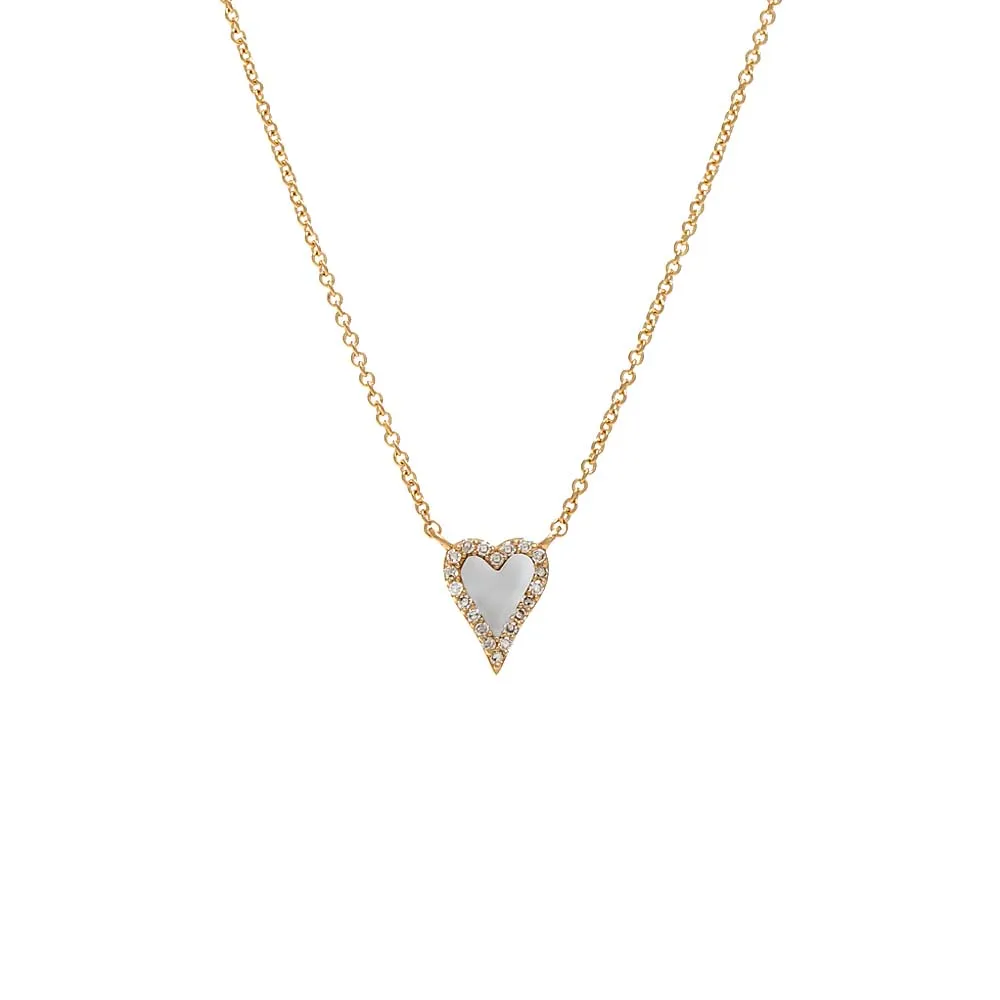 Mini Diamond Pave Outline Stone Heart Necklace 14K