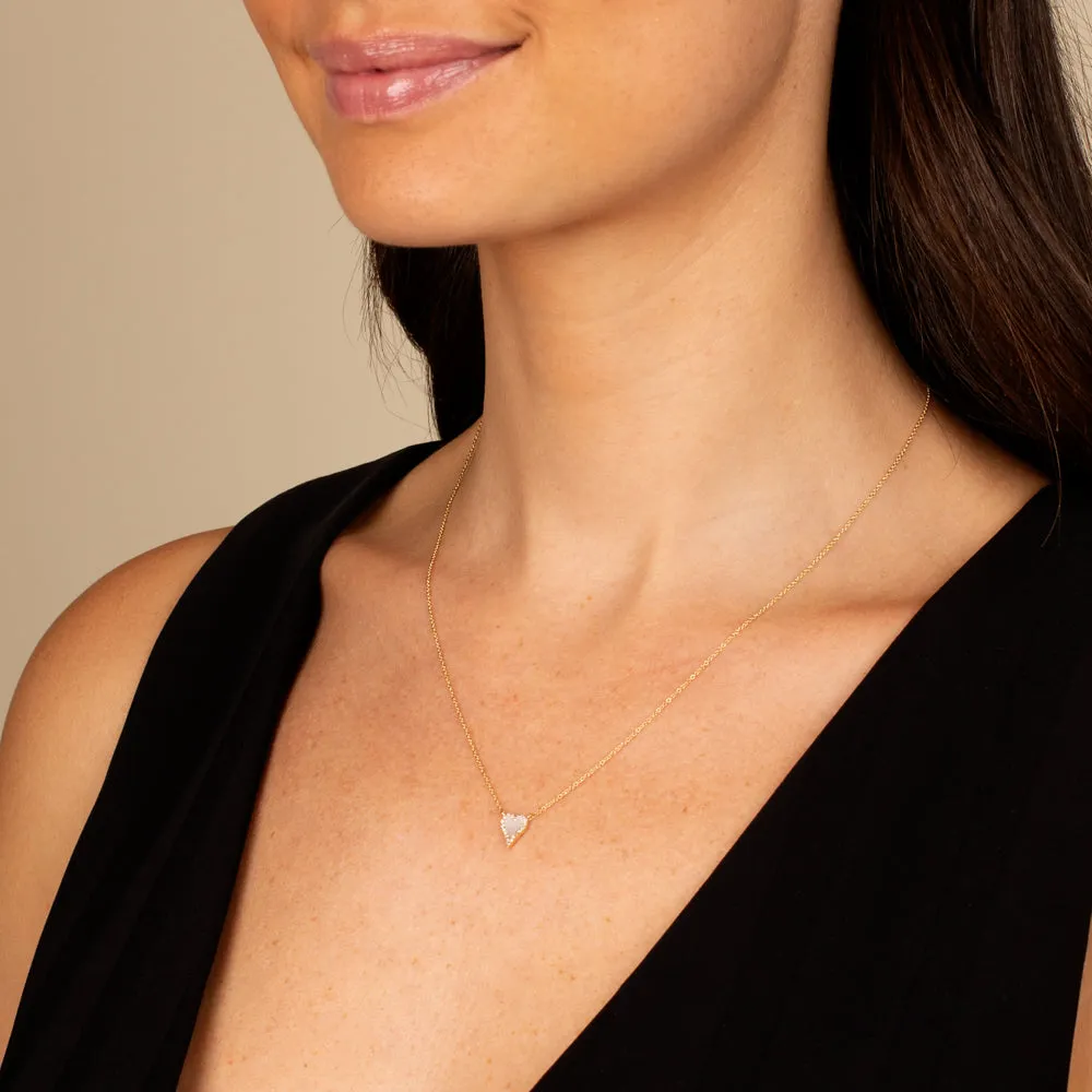 Mini Diamond Pave Outline Stone Heart Necklace 14K