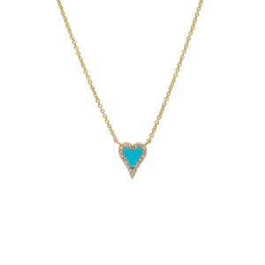 Mini Diamond Pave Outline Stone Heart Necklace 14K