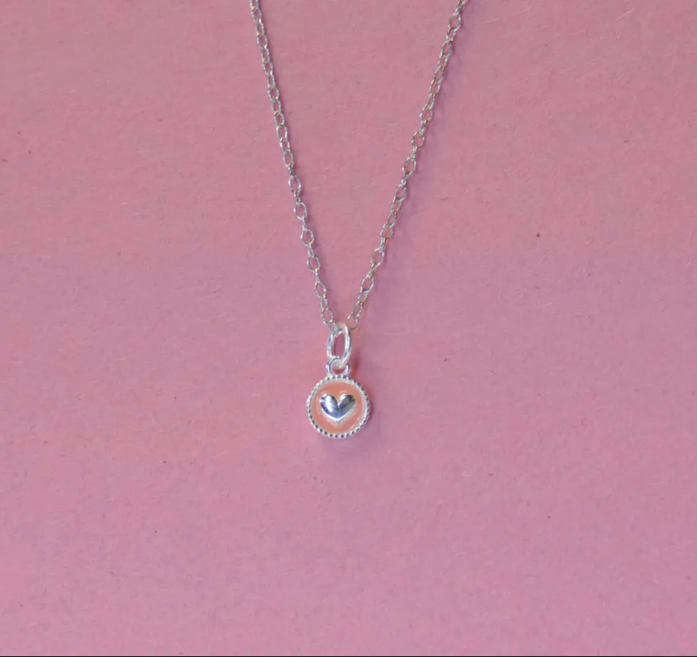 Mini Enamel Heart Necklace, Sterling Silver