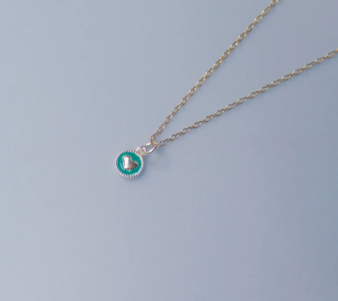 Mini Enamel Heart Necklace, Sterling Silver