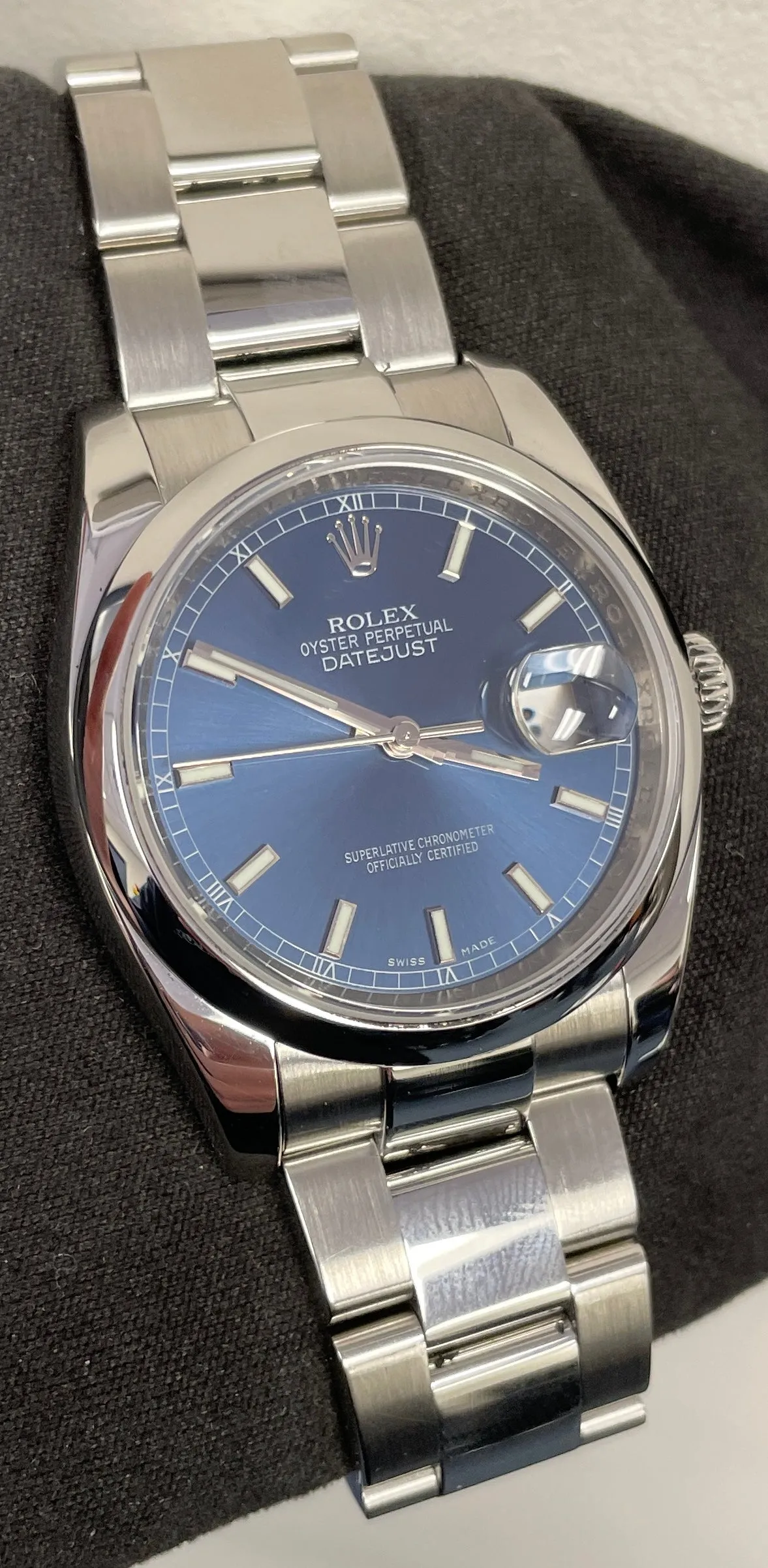 MINT 2009 Rolex DateJust Blue Stainless Steel 36mm Oyster Watch 116200 B P