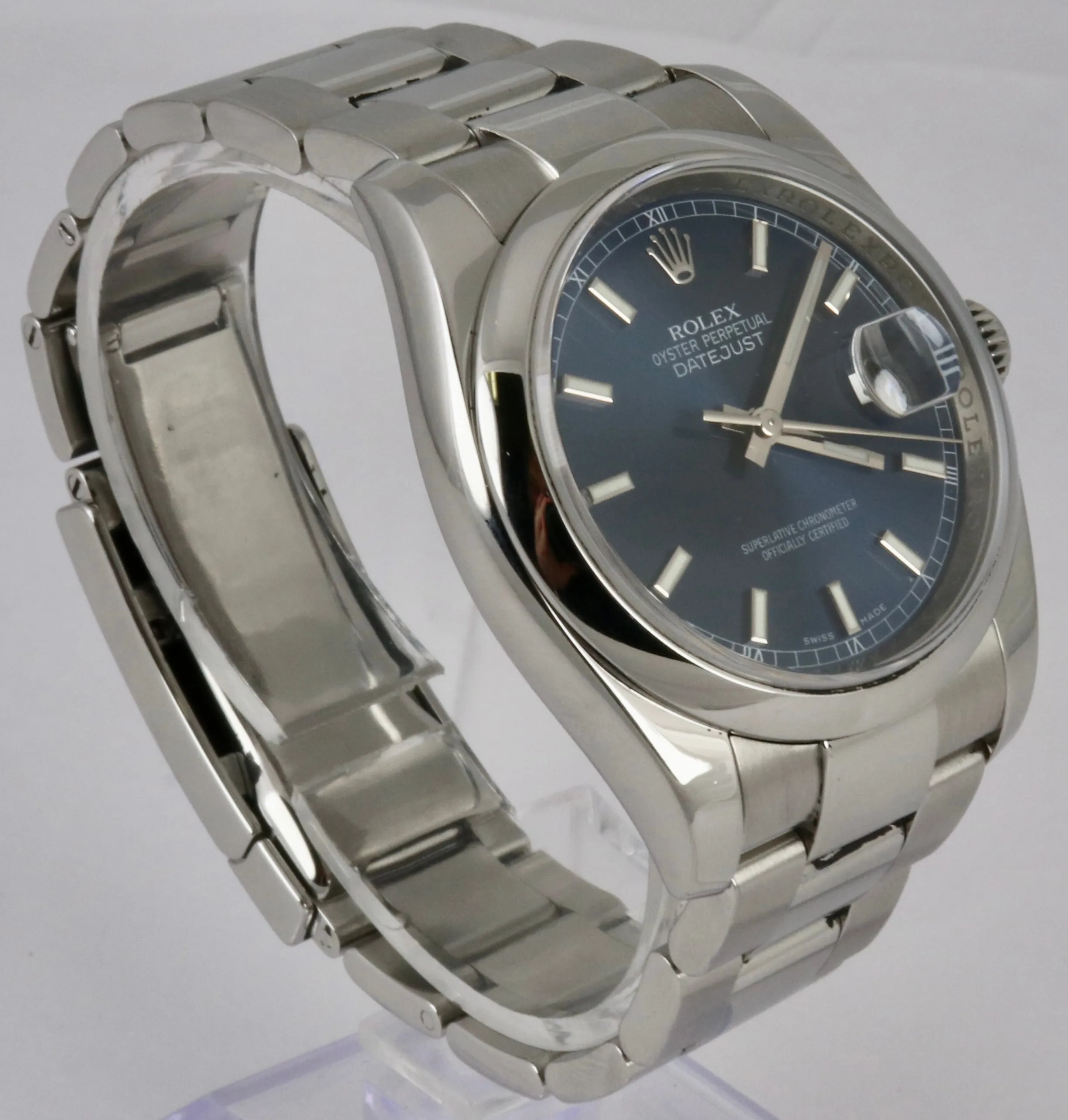 MINT 2009 Rolex DateJust Blue Stainless Steel 36mm Oyster Watch 116200 B P