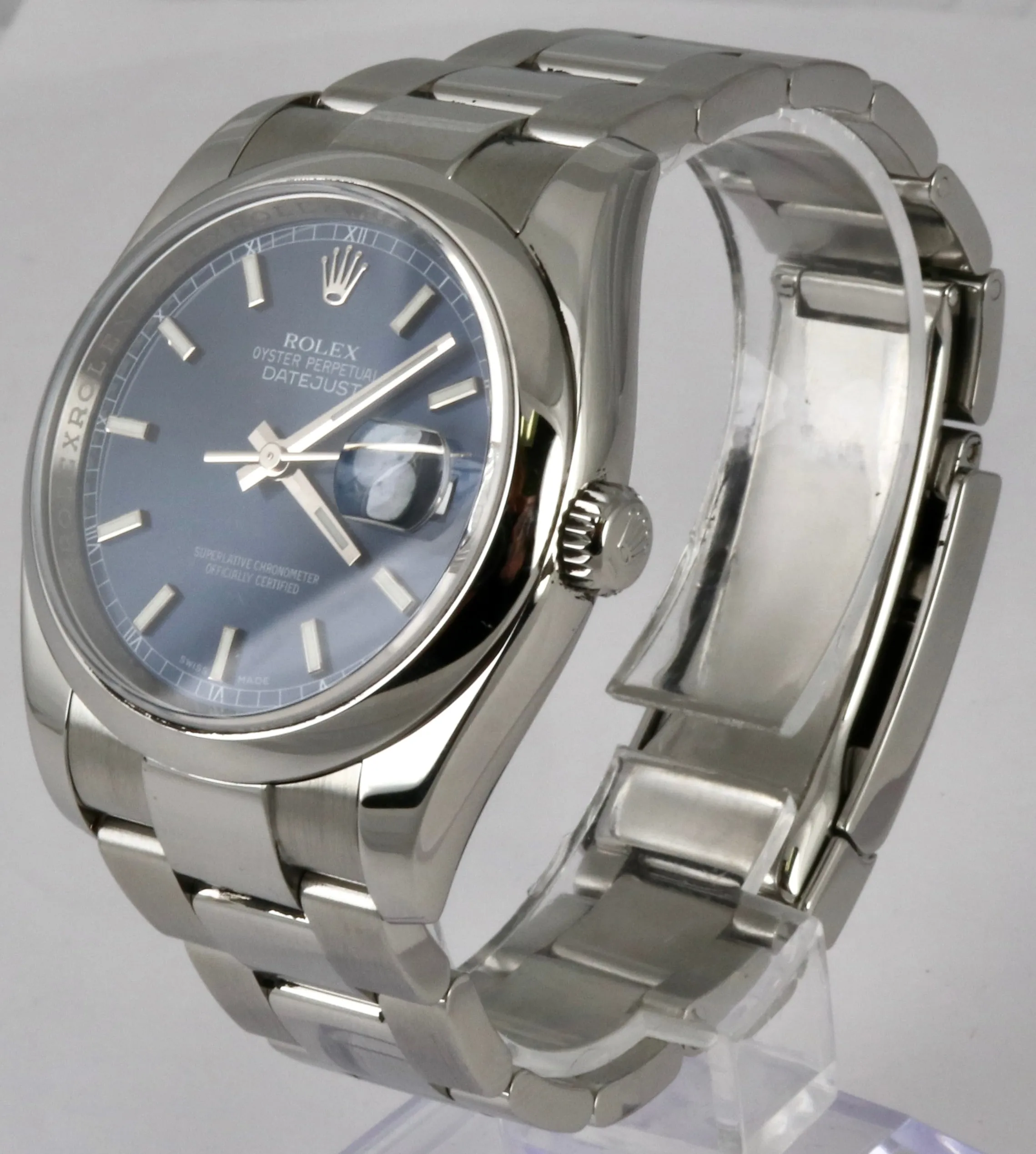 MINT 2009 Rolex DateJust Blue Stainless Steel 36mm Oyster Watch 116200 B P