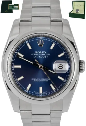 MINT 2009 Rolex DateJust Blue Stainless Steel 36mm Oyster Watch 116200 B P