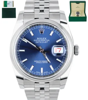 MINT 2018 Rolex DateJust 36 116200 Blue Stainless 36mm Jubilee Smooth Bezel