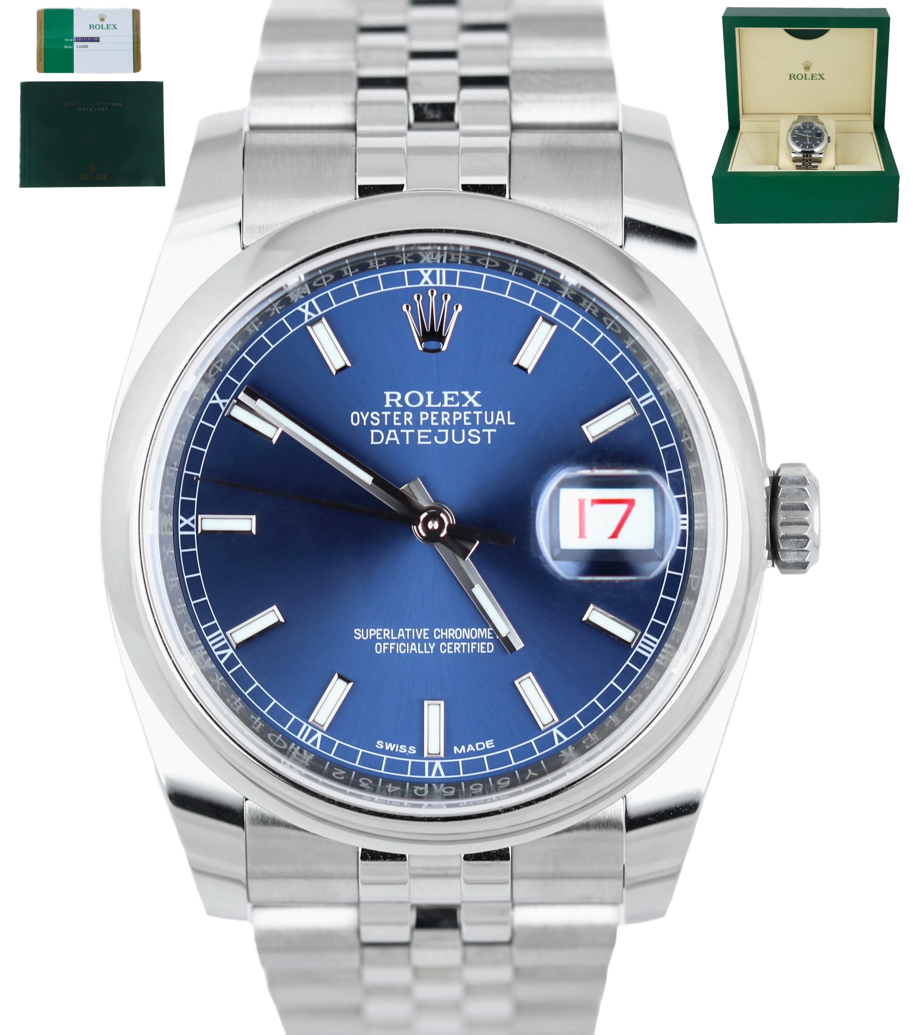 MINT 2018 Rolex DateJust 36 116200 Blue Stainless 36mm Jubilee Smooth Bezel