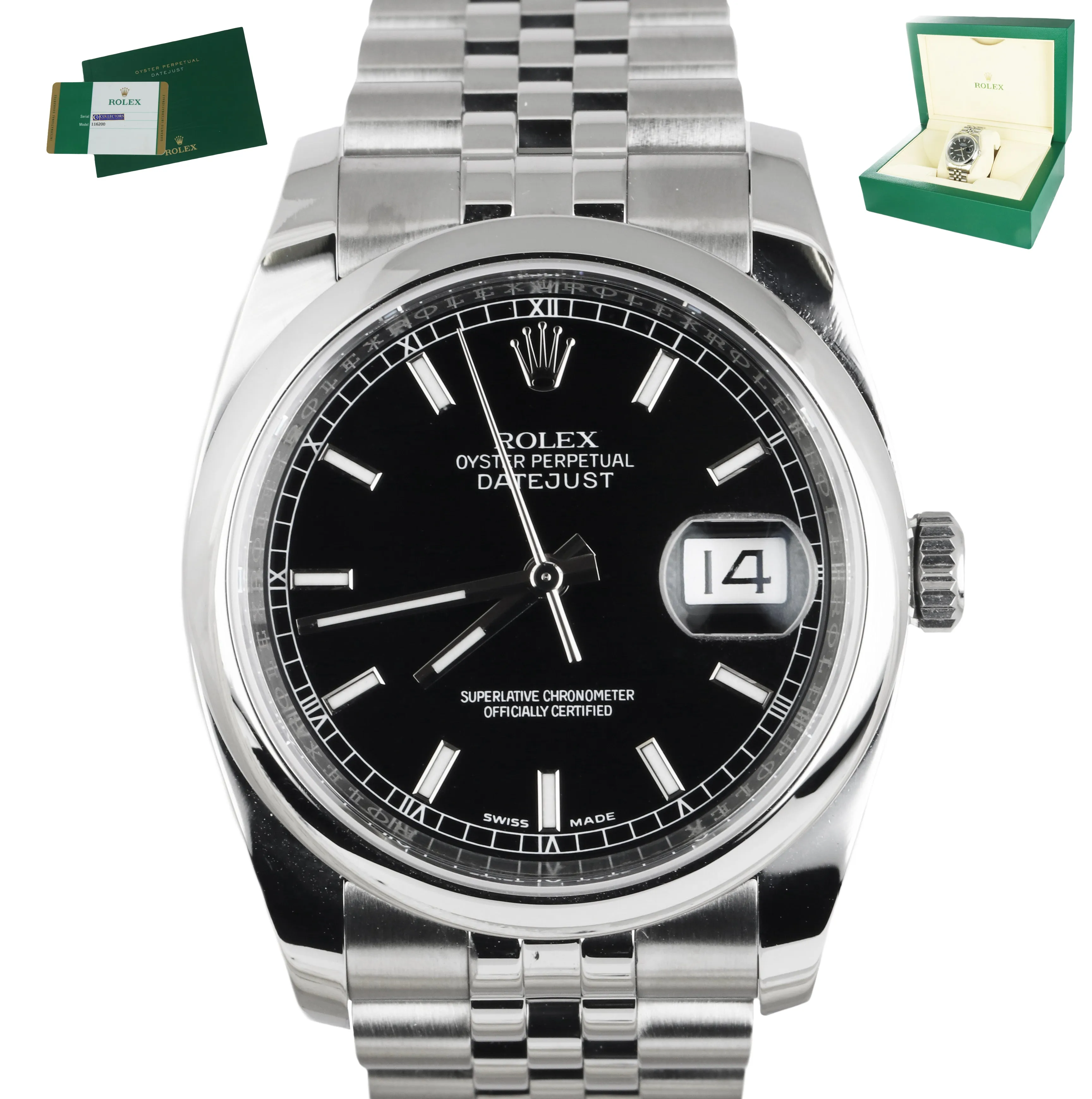 MINT 2019 Rolex DateJust 36 116200 Black Stainless 36mm Jubilee Smooth Bezel