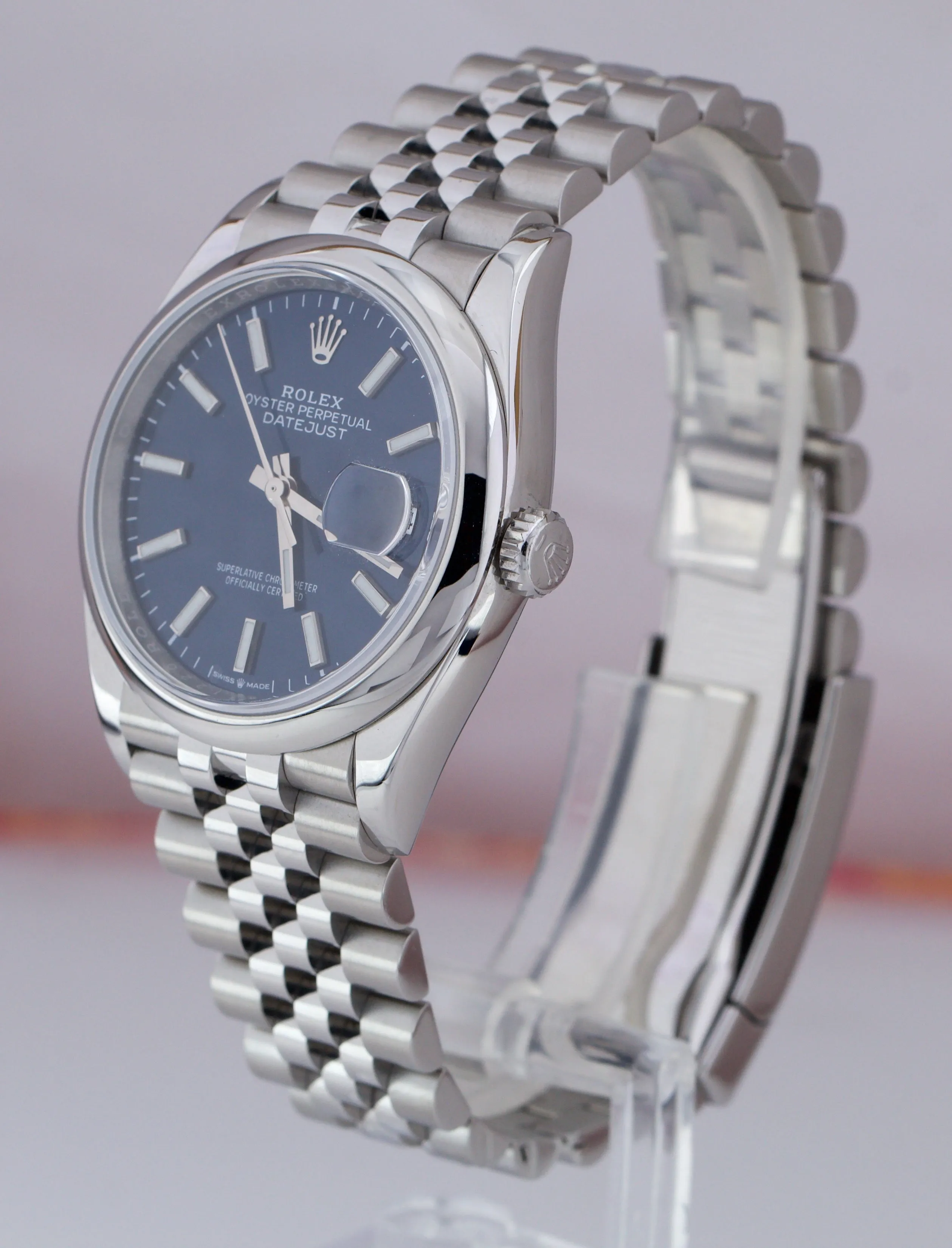 MINT Rolex DateJust 36mm Blue Stick Stainless Steel Smooth Jubilee Watch 126200
