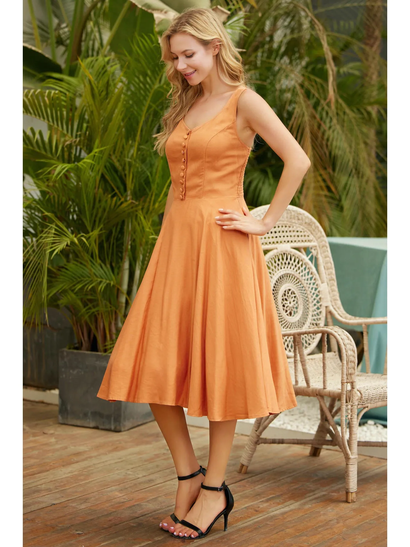 Miss Lulo Heidi Fit & Flare Swing Dress Rust