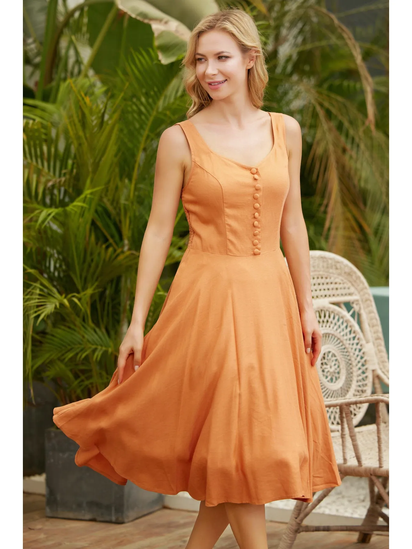 Miss Lulo Heidi Fit & Flare Swing Dress Rust