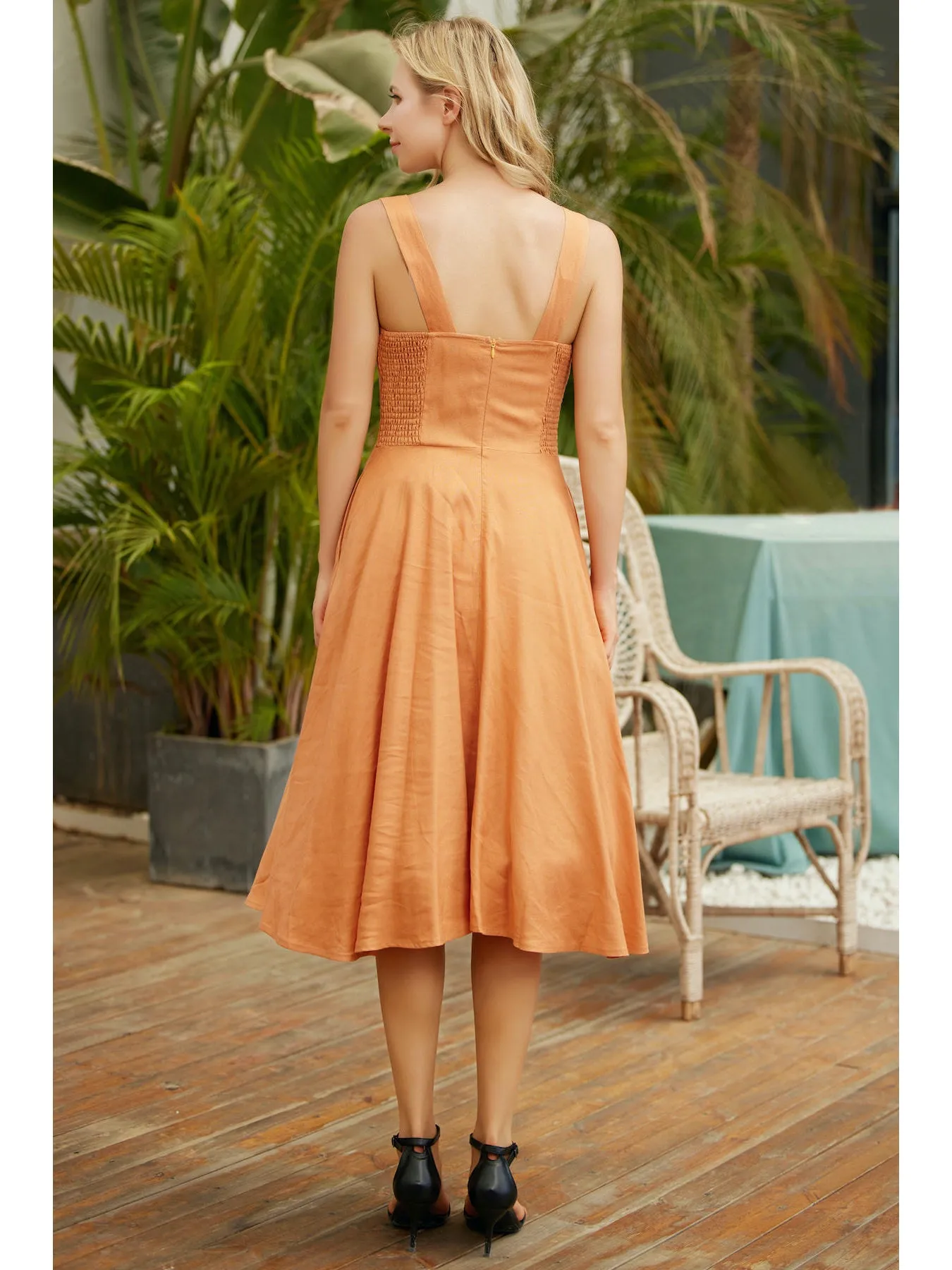 Miss Lulo Heidi Fit & Flare Swing Dress Rust