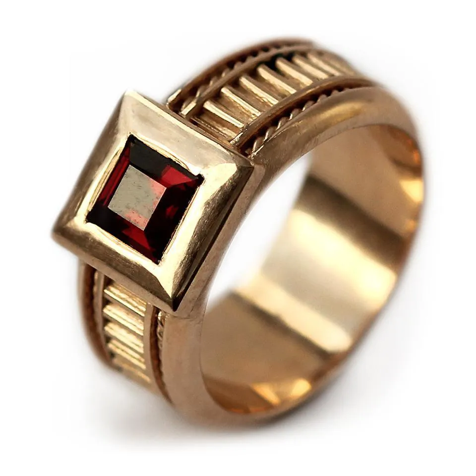 Misti- his and hers promise rings, red stone