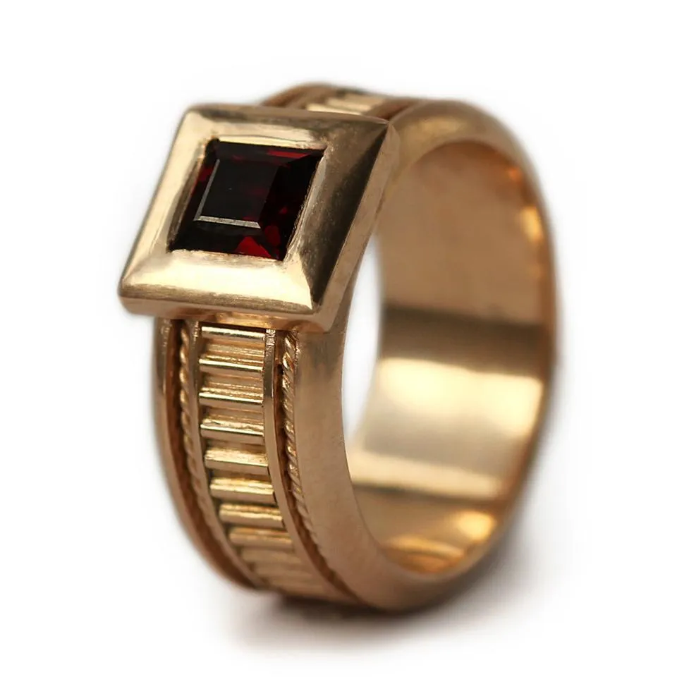 Misti- his and hers promise rings, red stone