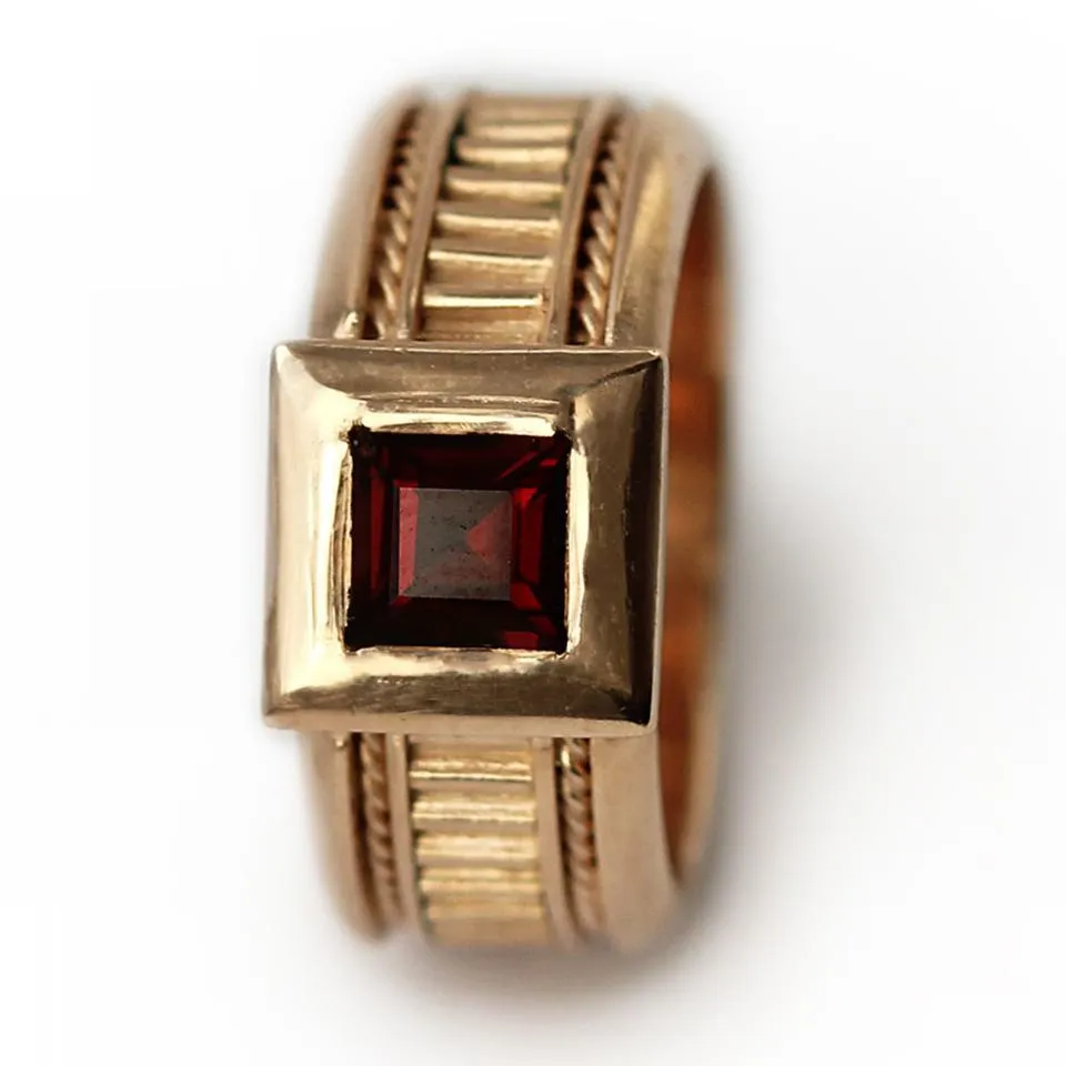 Misti- his and hers promise rings, red stone