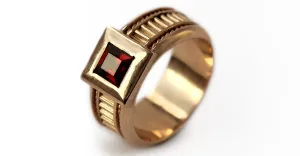 Misti- his and hers promise rings, red stone