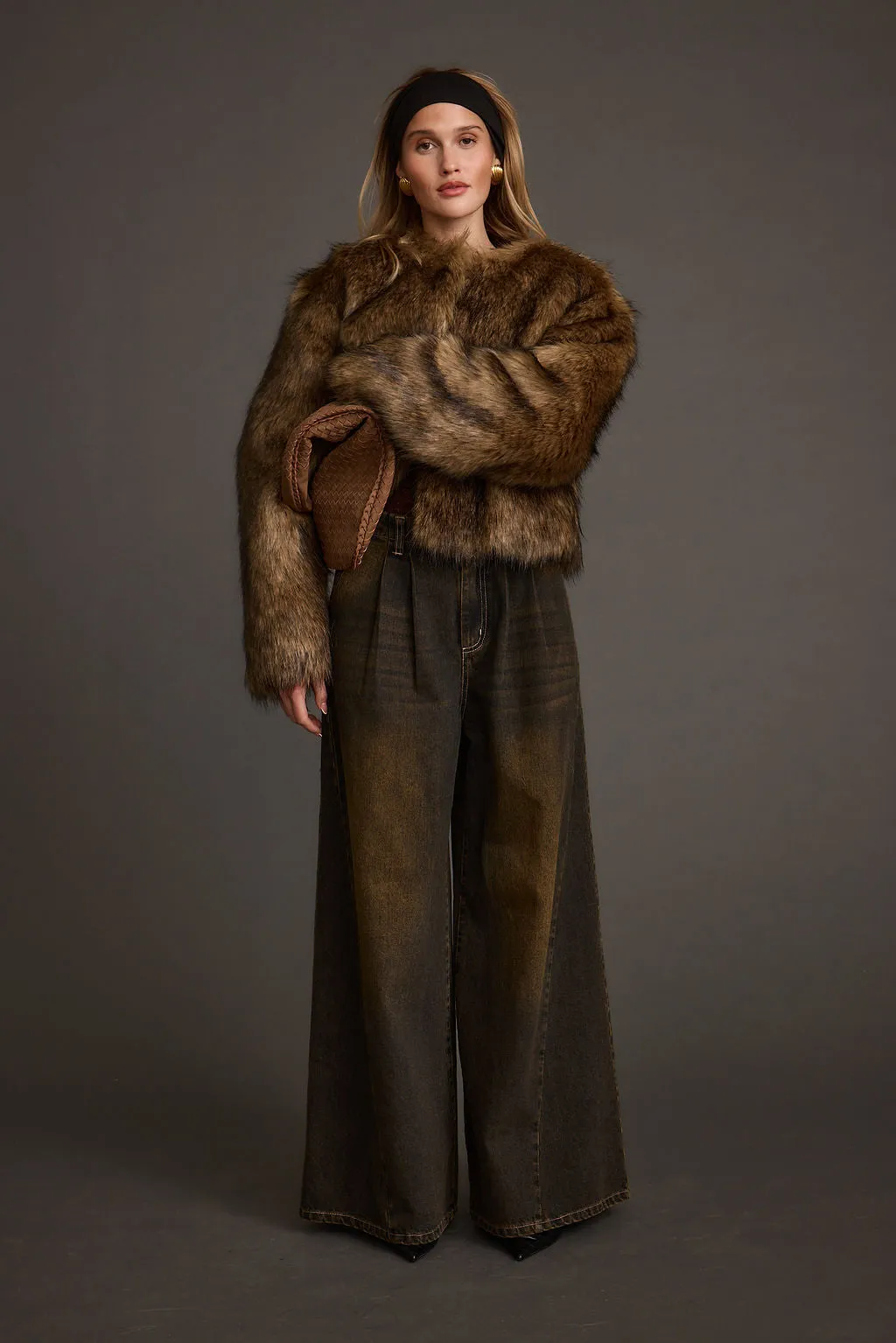 Misty Brown Faux Fur Coat