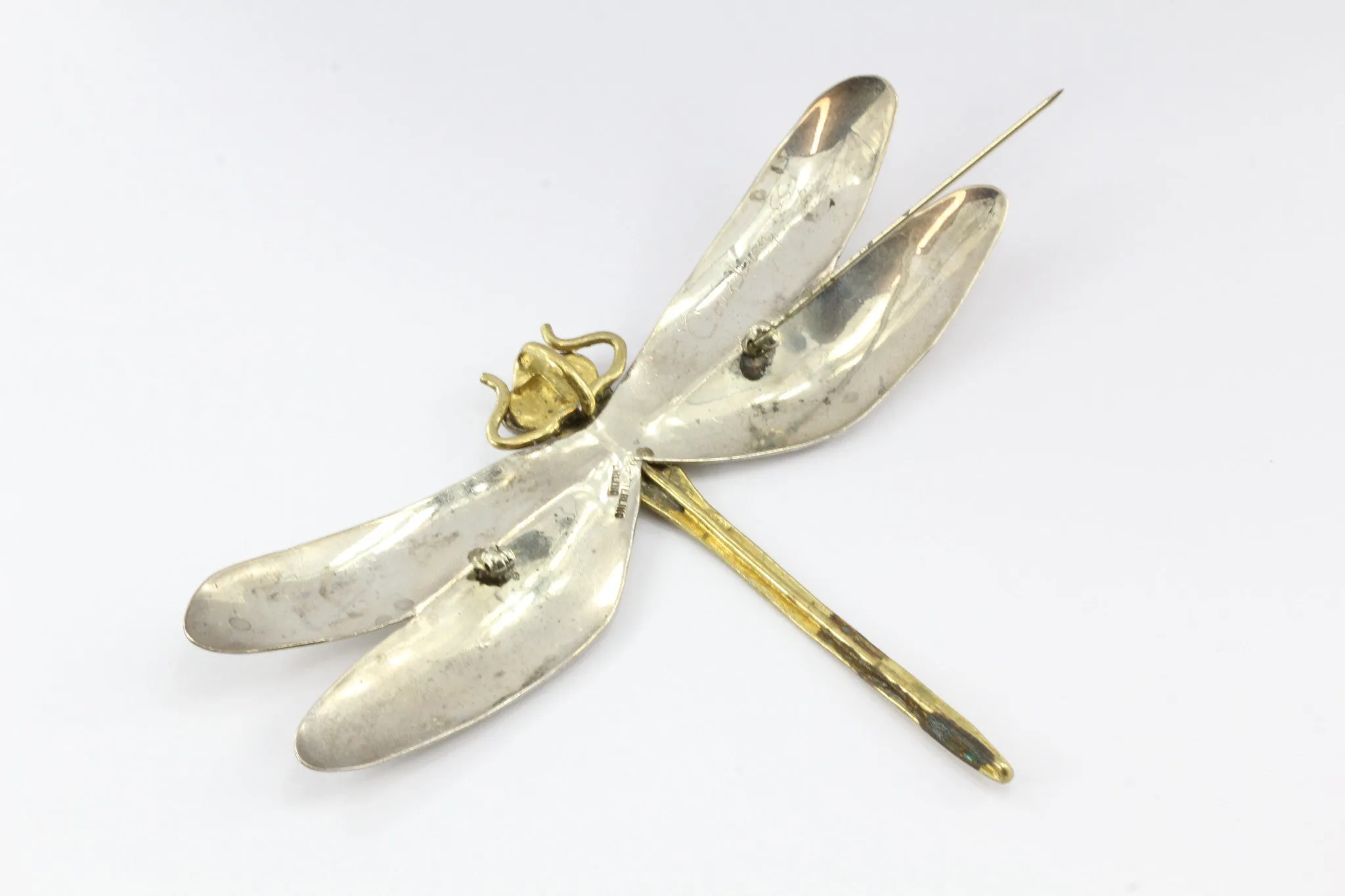 Mixed Metal Sterling Silver & Brass Dragonfly Pendant / Brooch by Courtney