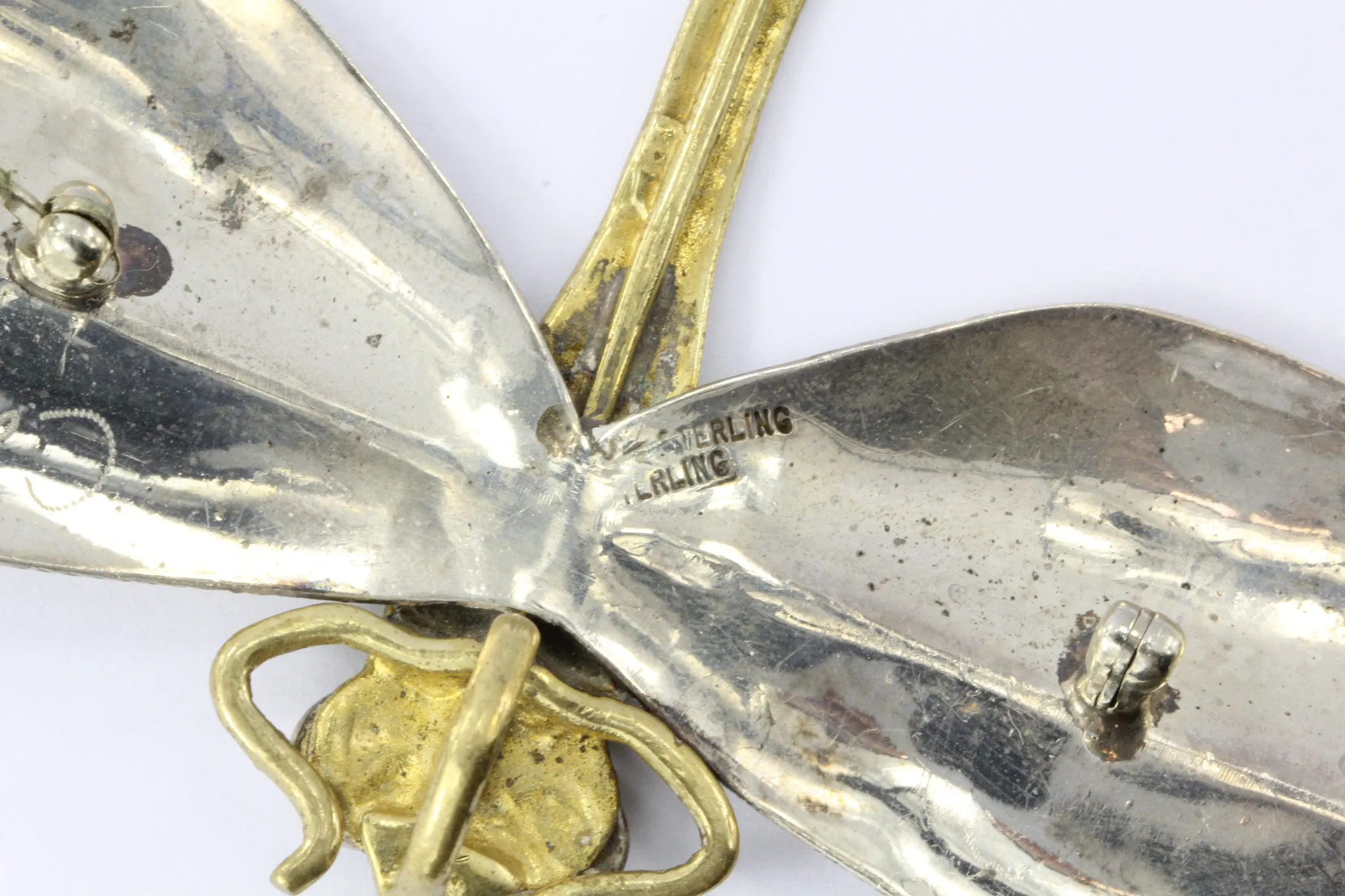 Mixed Metal Sterling Silver & Brass Dragonfly Pendant / Brooch by Courtney