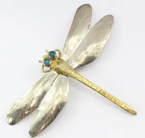 Mixed Metal Sterling Silver & Brass Dragonfly Pendant / Brooch by Courtney