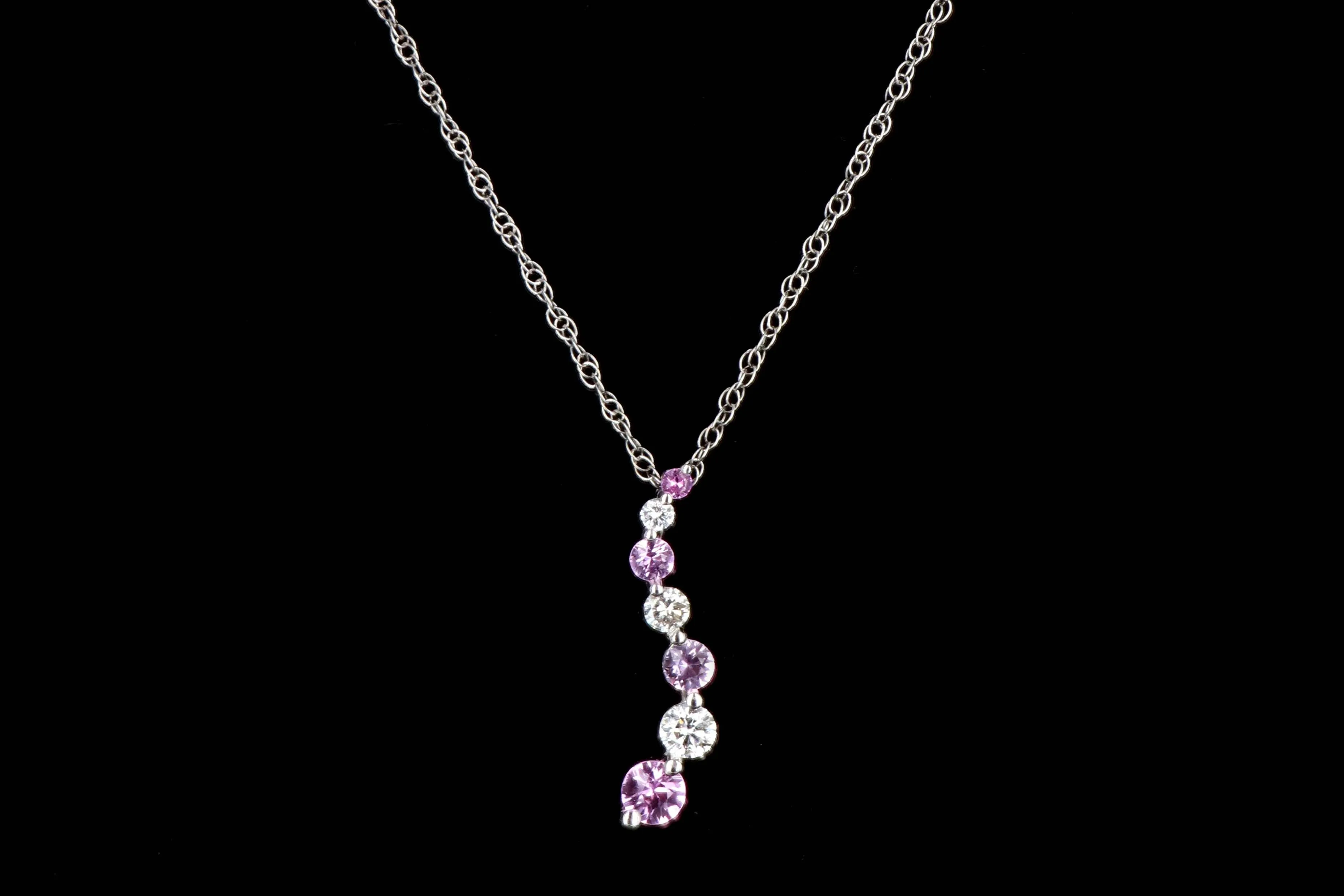 Modern 14K White Gold .20 CTW Diamond and .35 CTW Pink Sapphire Pendant Necklace
