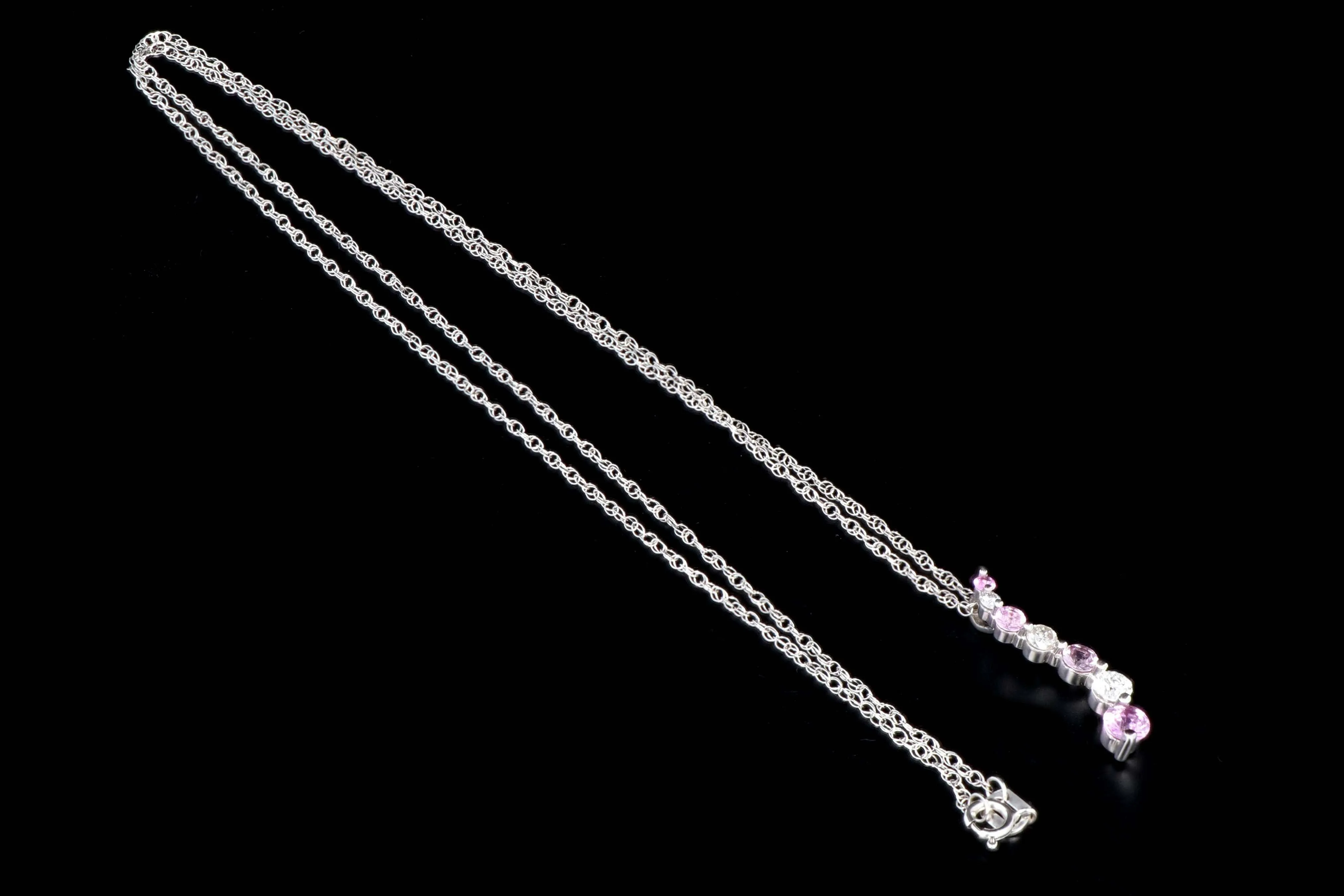 Modern 14K White Gold .20 CTW Diamond and .35 CTW Pink Sapphire Pendant Necklace