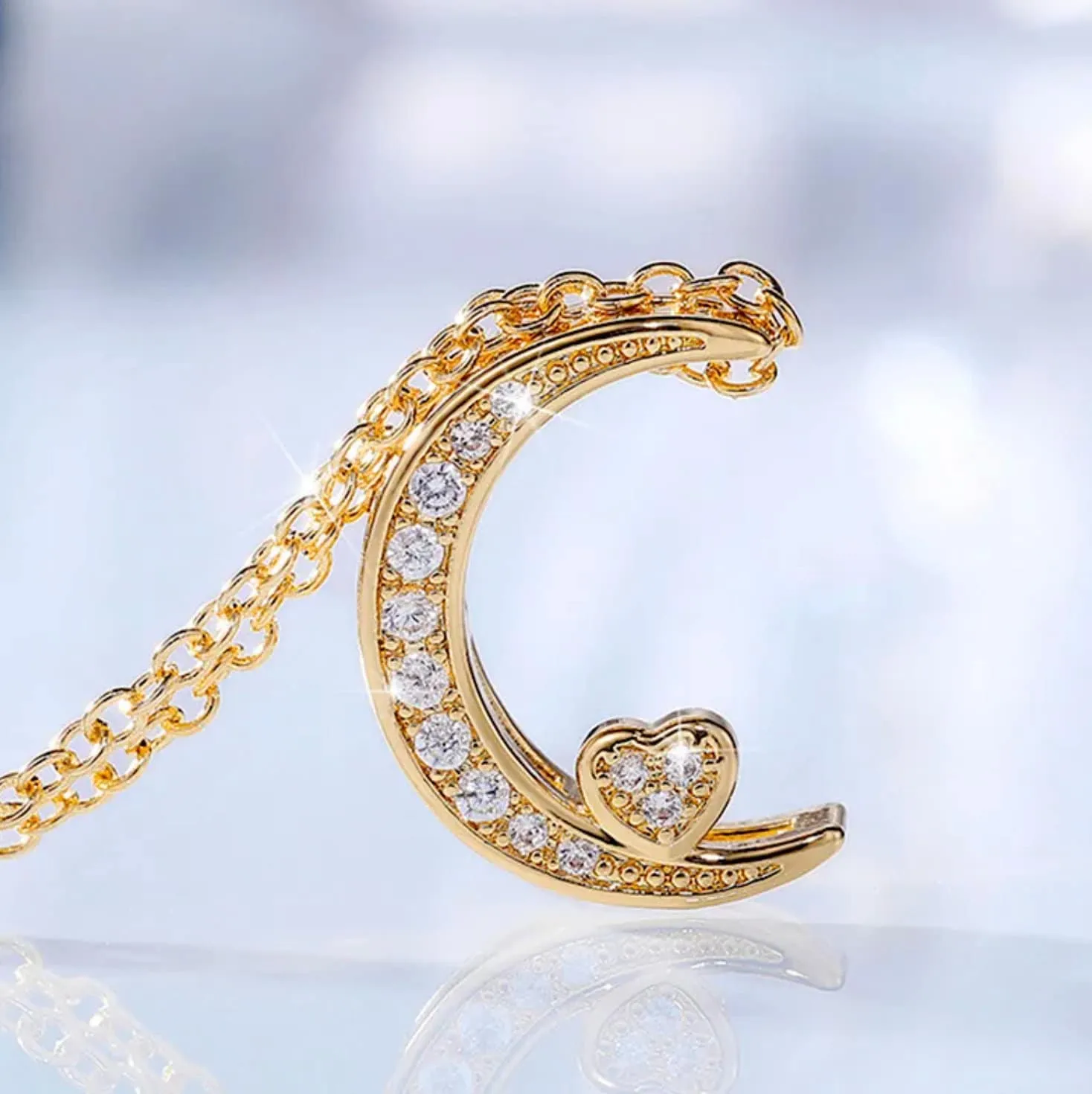 Moon Pendant | Crescent Moon Necklace | Heart Pendant | Diamond Moon Pendant | Gold Moon Pendant | Moon Necklaces | Silver Moon Necklace