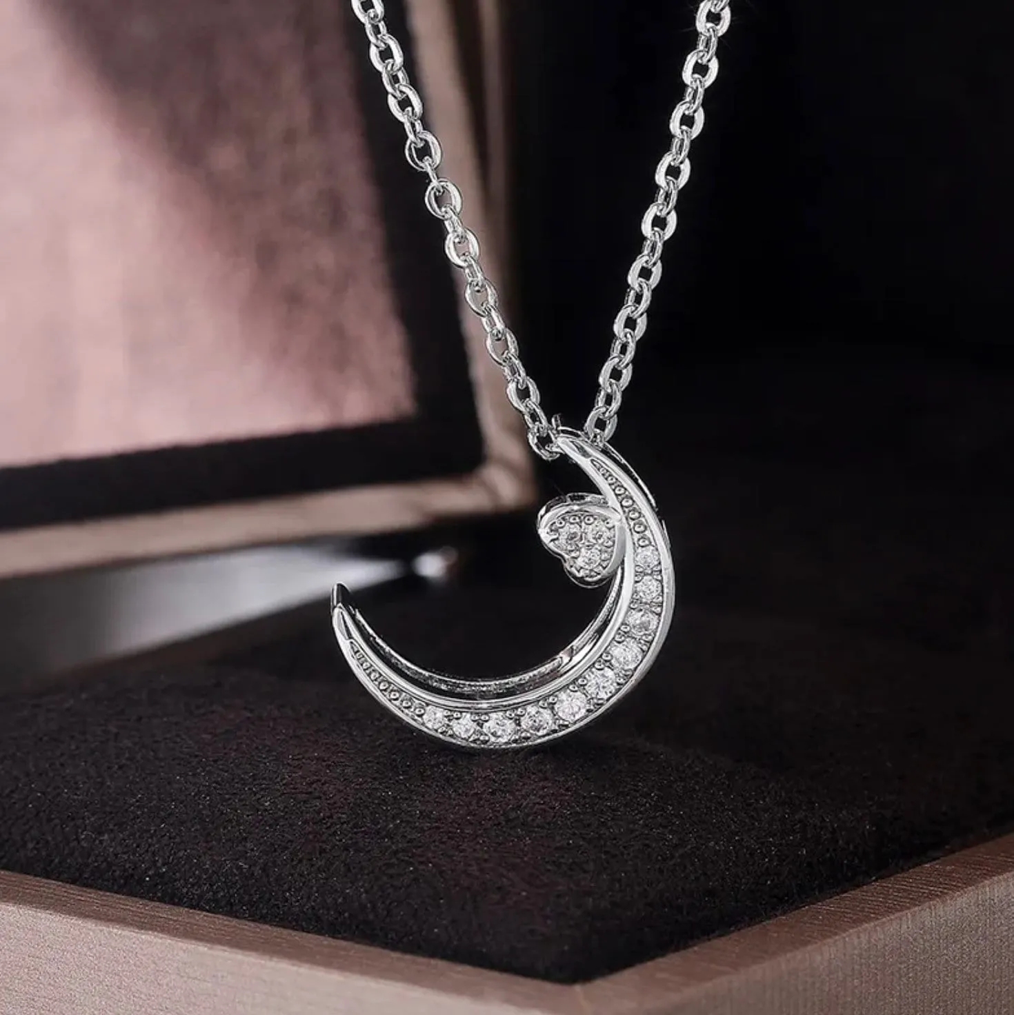 Moon Pendant | Crescent Moon Necklace | Heart Pendant | Diamond Moon Pendant | Gold Moon Pendant | Moon Necklaces | Silver Moon Necklace