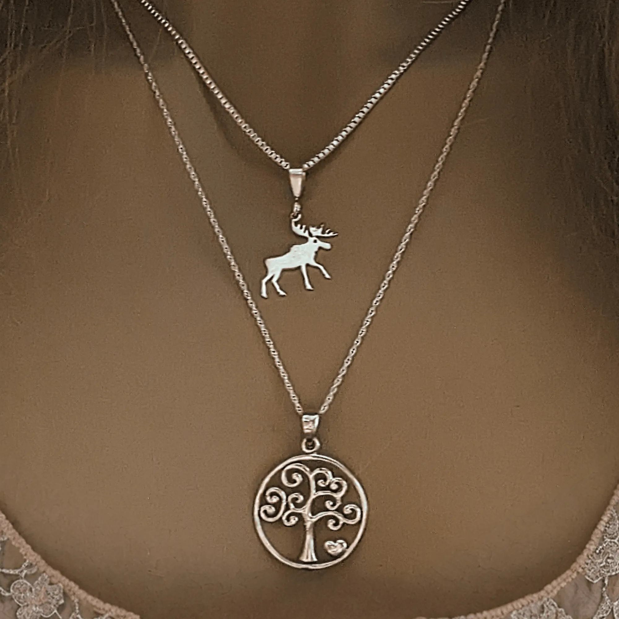 Moose & Tree of Life Necklace Set